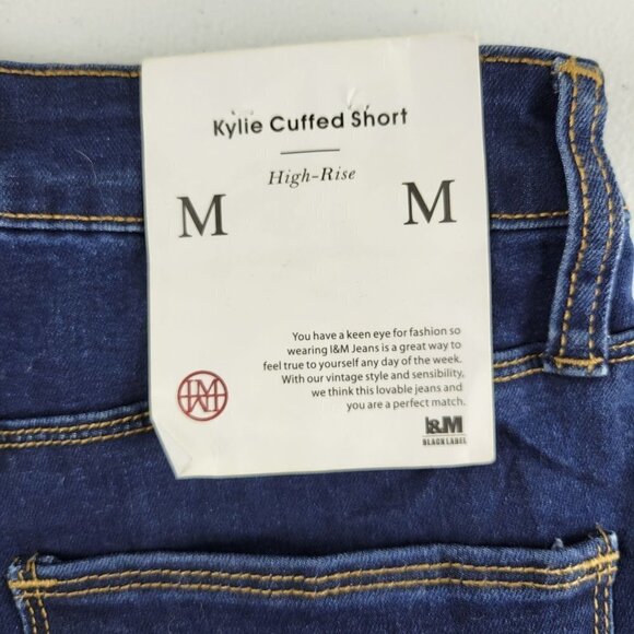 I&M Kylie High Rise Cuffed Shorts Stretch Denim Dark Wash Medium Womens NWT - Picture 3 of 12